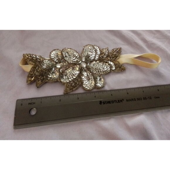Gold & Silver Sequin Flower Elastic Headband - Picture 2 of 2